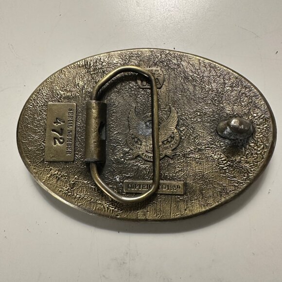 VTG 1980 The Great American Buckle Co #472 Brass Deer 3.5 x 2.5” Oval Buckle - Picture 2 of 8